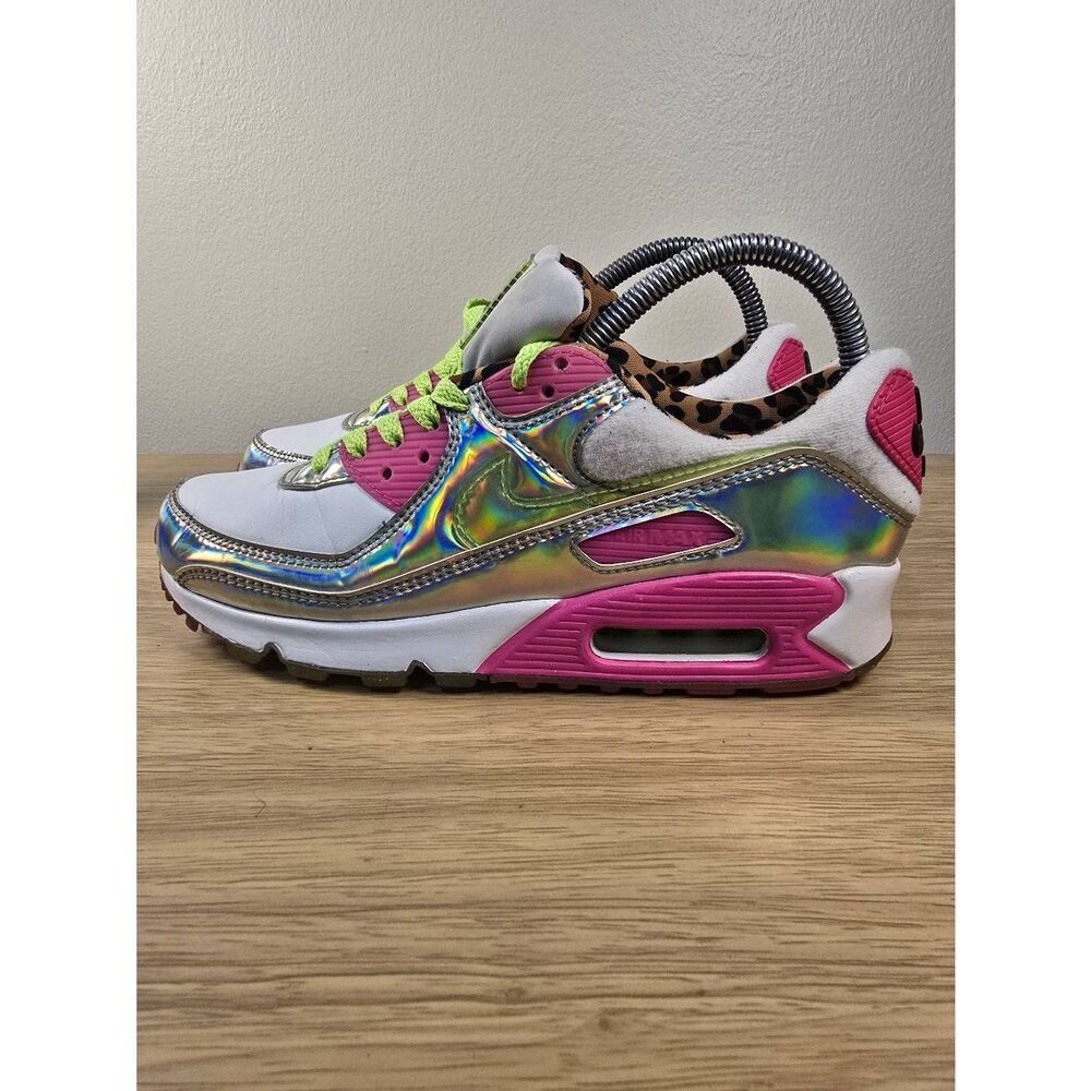 Nike Air Max 90 LX Laser Fuchsia Iridescent Pink Leopard Women’s Shoes Size 8